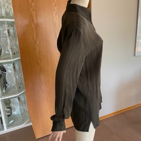 OLSEN COLLECTION Olive Green, Long Sleeved, TEXTURED SILK, Very Feminine Size 6 - Picture 3 of 11